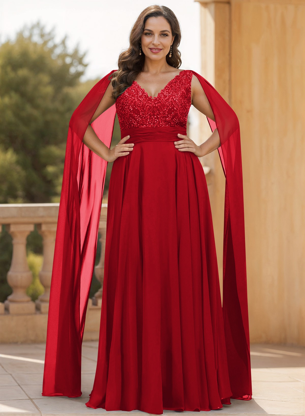 Unique Shoulder Side Drape V-Neck Chiffon Mother Of The Bride Dresses, product image 47