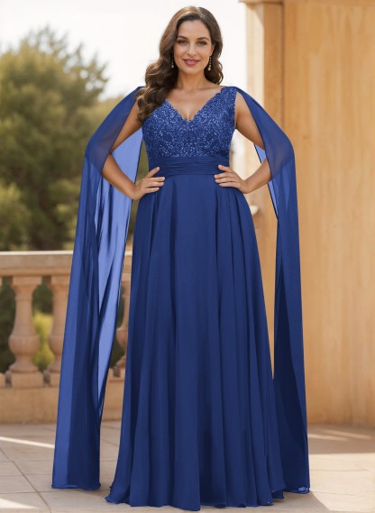 Unique Shoulder Side Drape V-Neck Chiffon Mother Of The Bride Dresses, product image 9