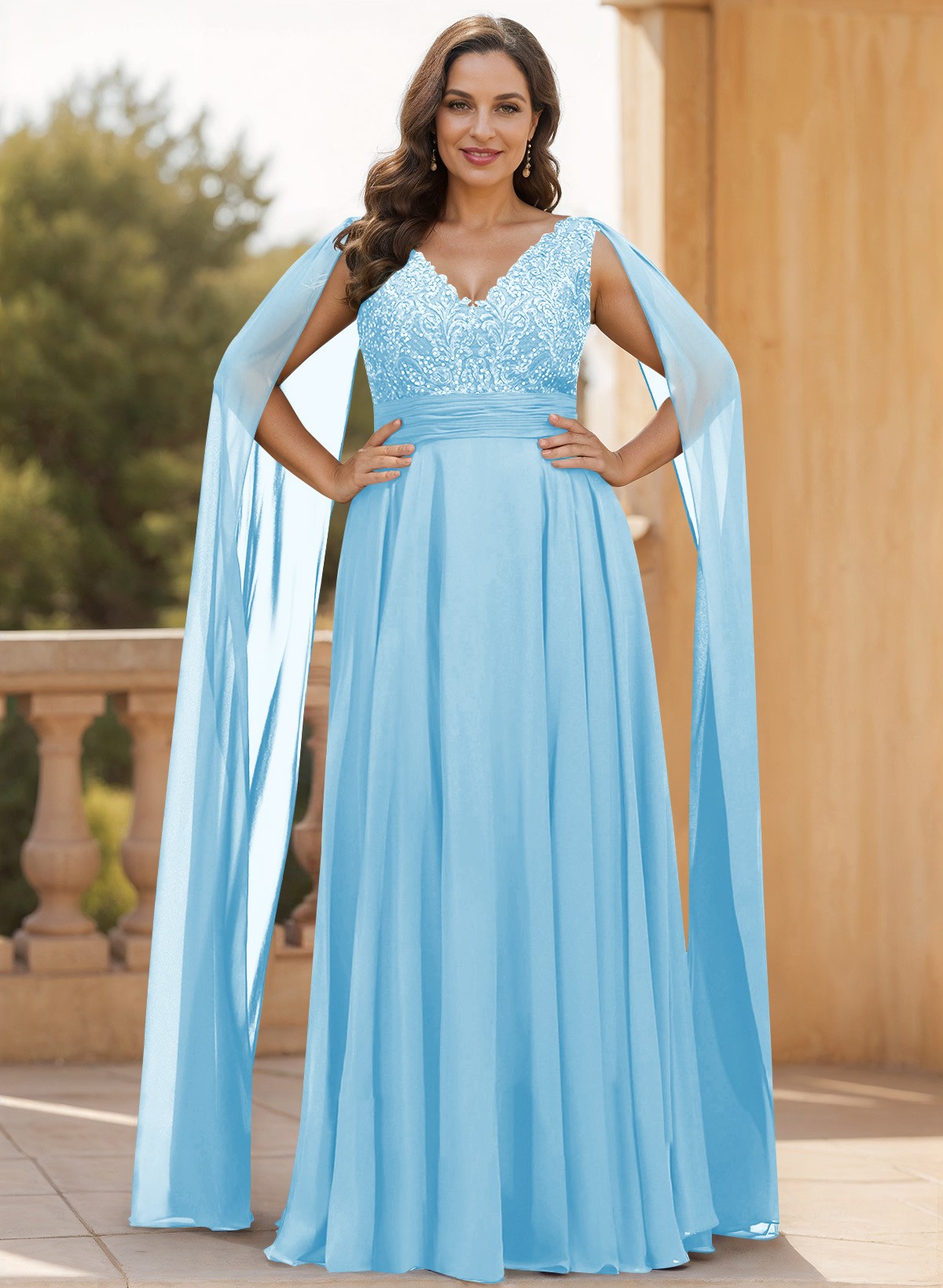 Unique Shoulder Side Drape V-Neck Chiffon Mother Of The Bride Dresses, product image 17