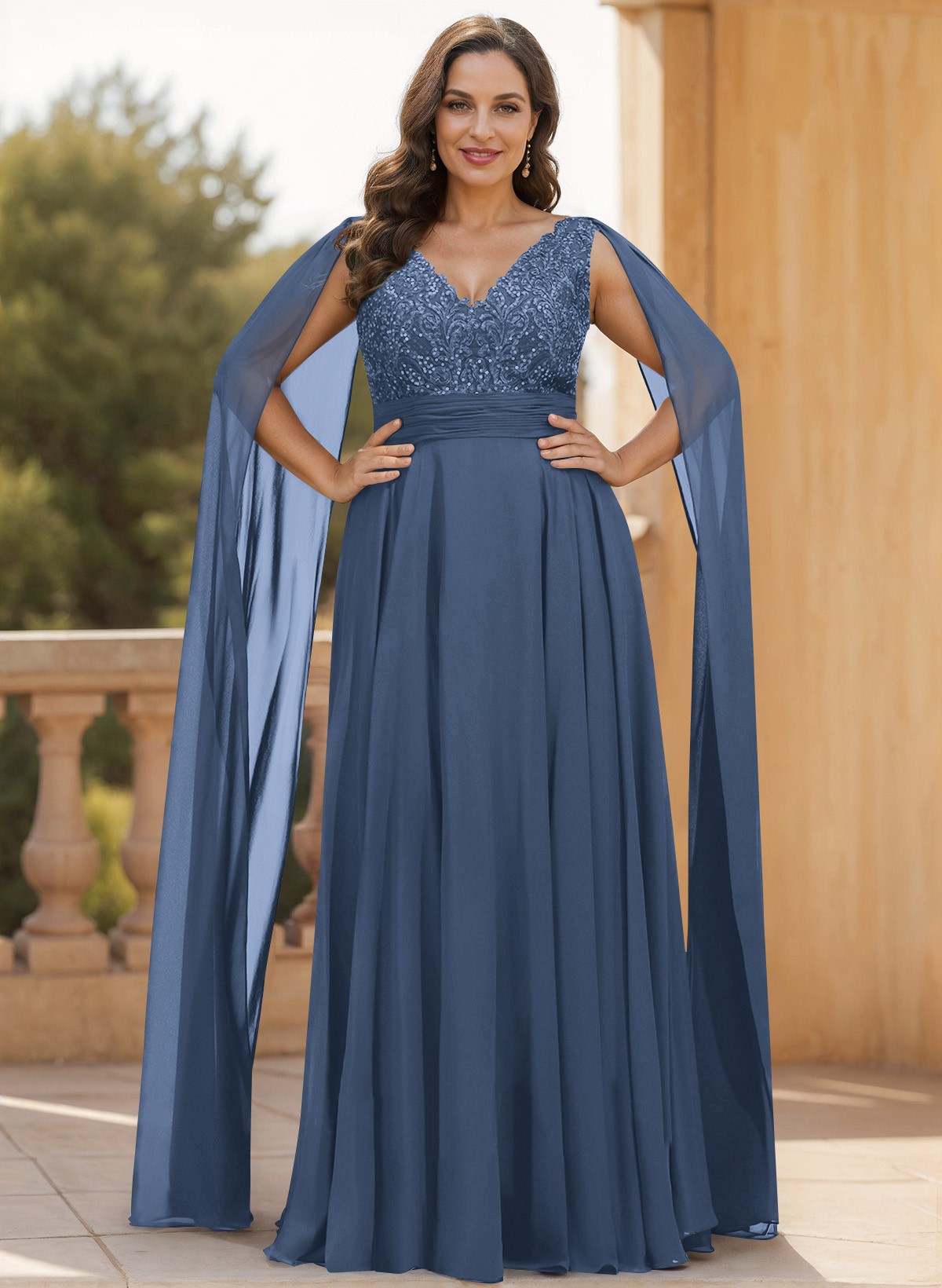 Unique Shoulder Side Drape V-Neck Chiffon Mother Of The Bride Dresses, product image 11