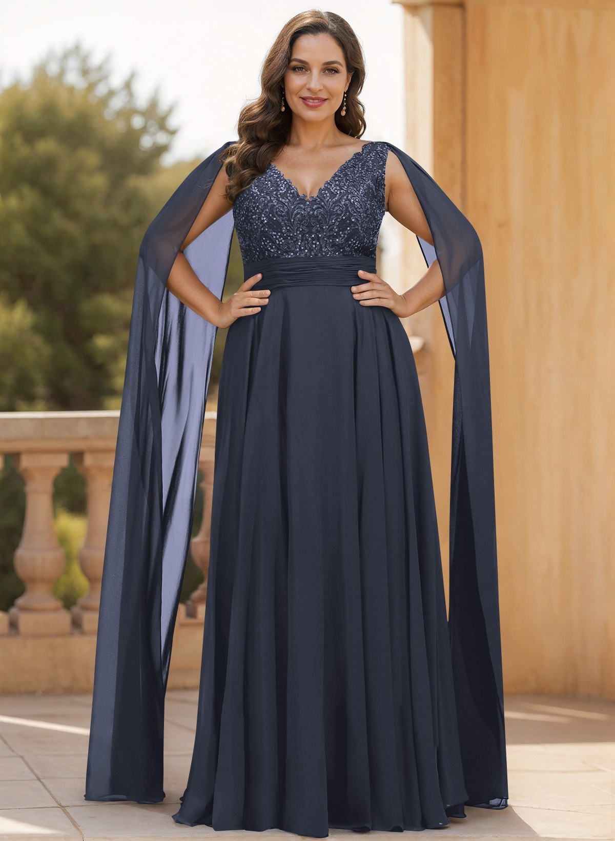 Unique Shoulder Side Drape V-Neck Chiffon Mother Of The Bride Dresses, product image 13