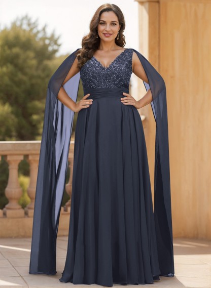 Unique Shoulder Side Drape V-Neck Chiffon Mother Of The Bride Dresses, product image 13