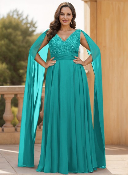 Unique Shoulder Side Drape V-Neck Chiffon Mother Of The Bride Dresses, product image 27