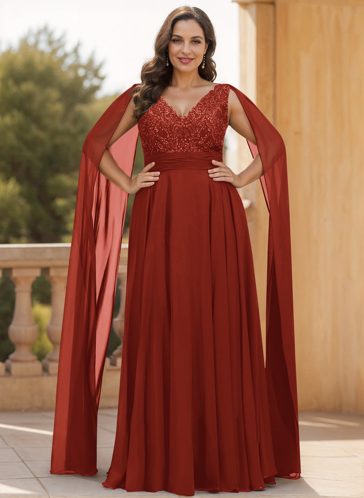 Unique Shoulder Side Drape V-Neck Chiffon Mother Of The Bride Dresses, product image 57