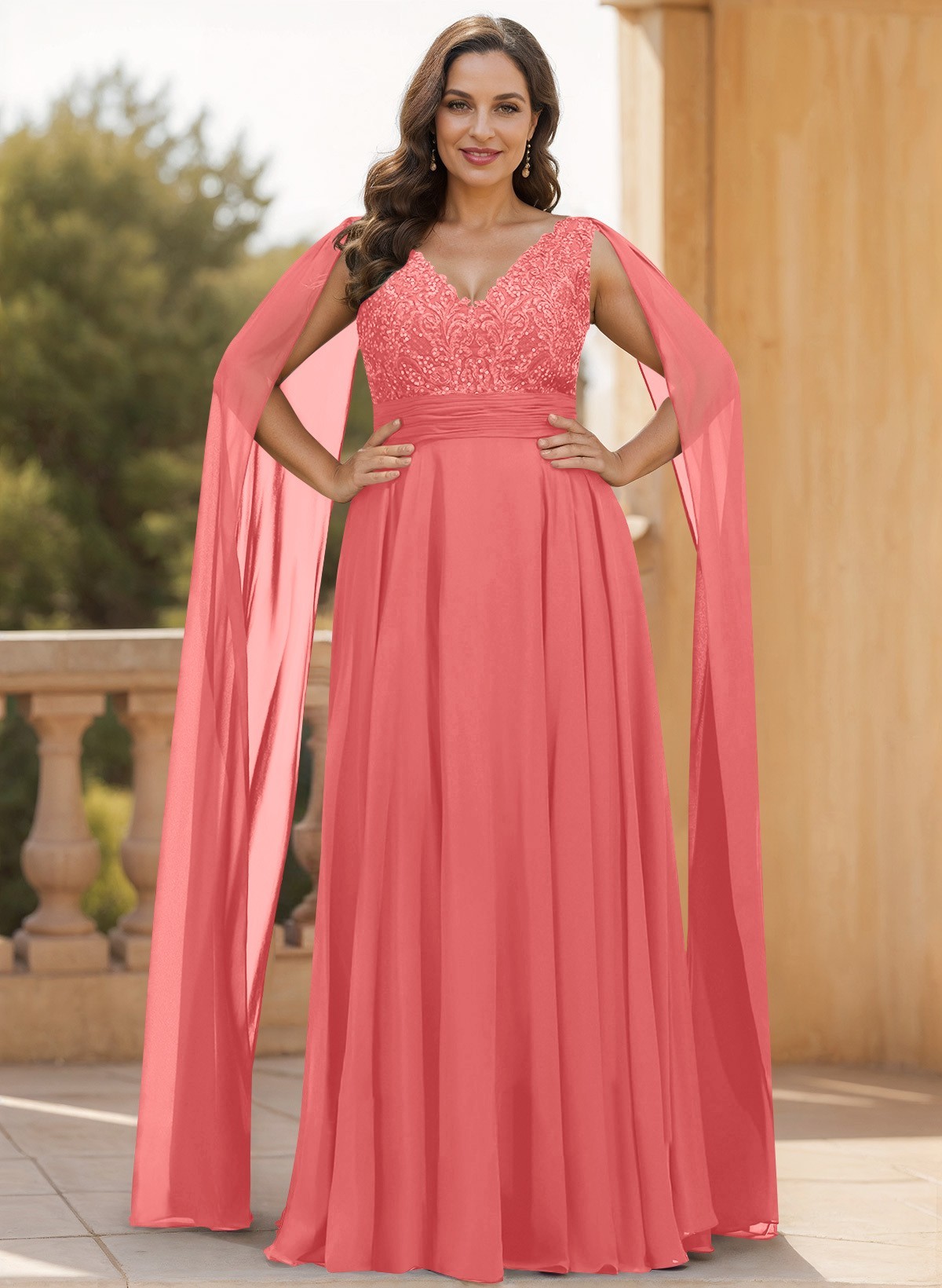Unique Shoulder Side Drape V-Neck Chiffon Mother Of The Bride Dresses, product image 59