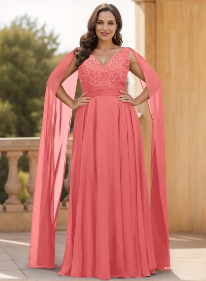 Unique Shoulder Side Drape V-Neck Chiffon Mother Of The Bride Dresses, product image 59
