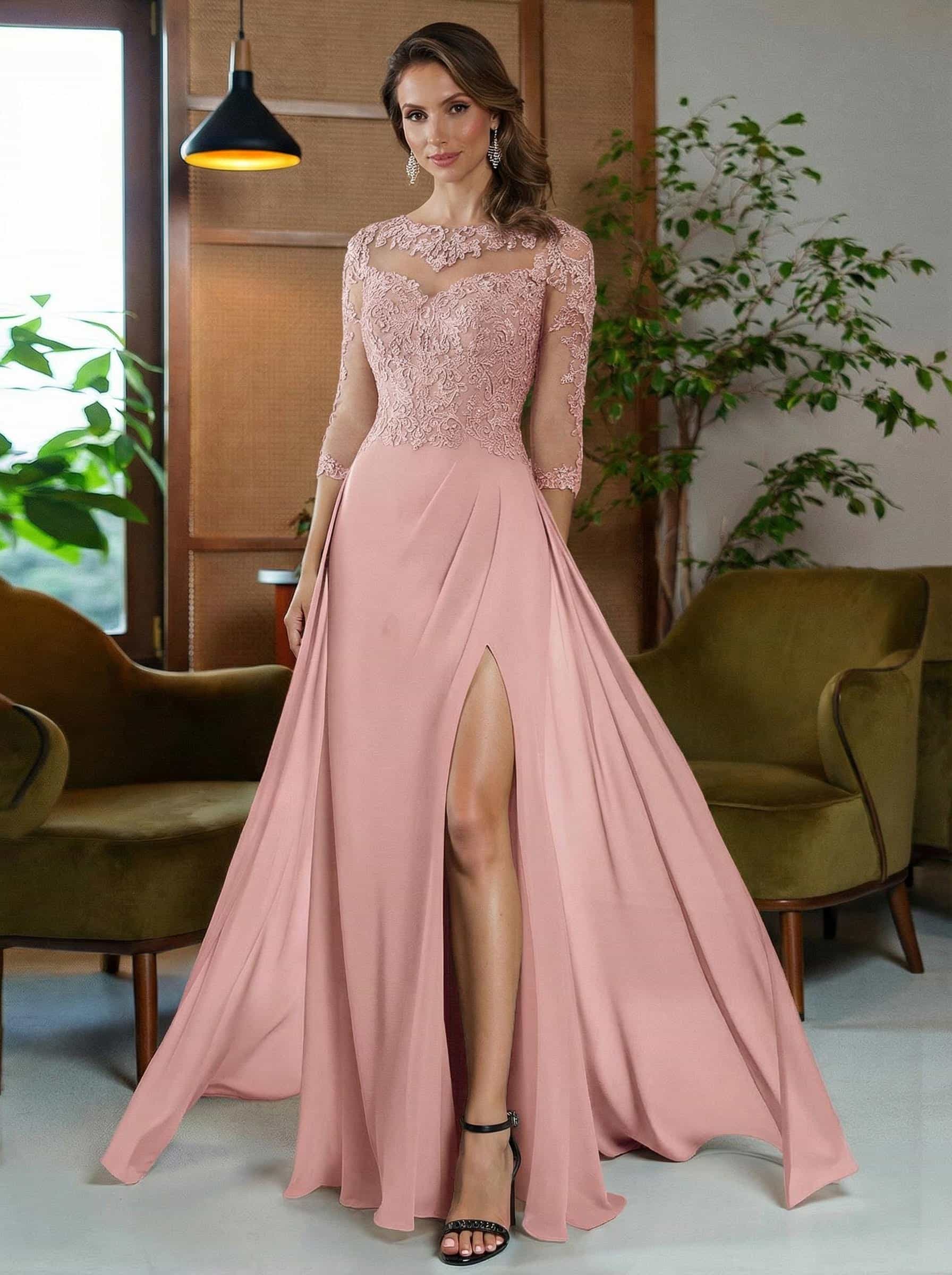 Sheath/Column Scoop Neck Floor-Length Chiffon Mother Of The Bride Dresses