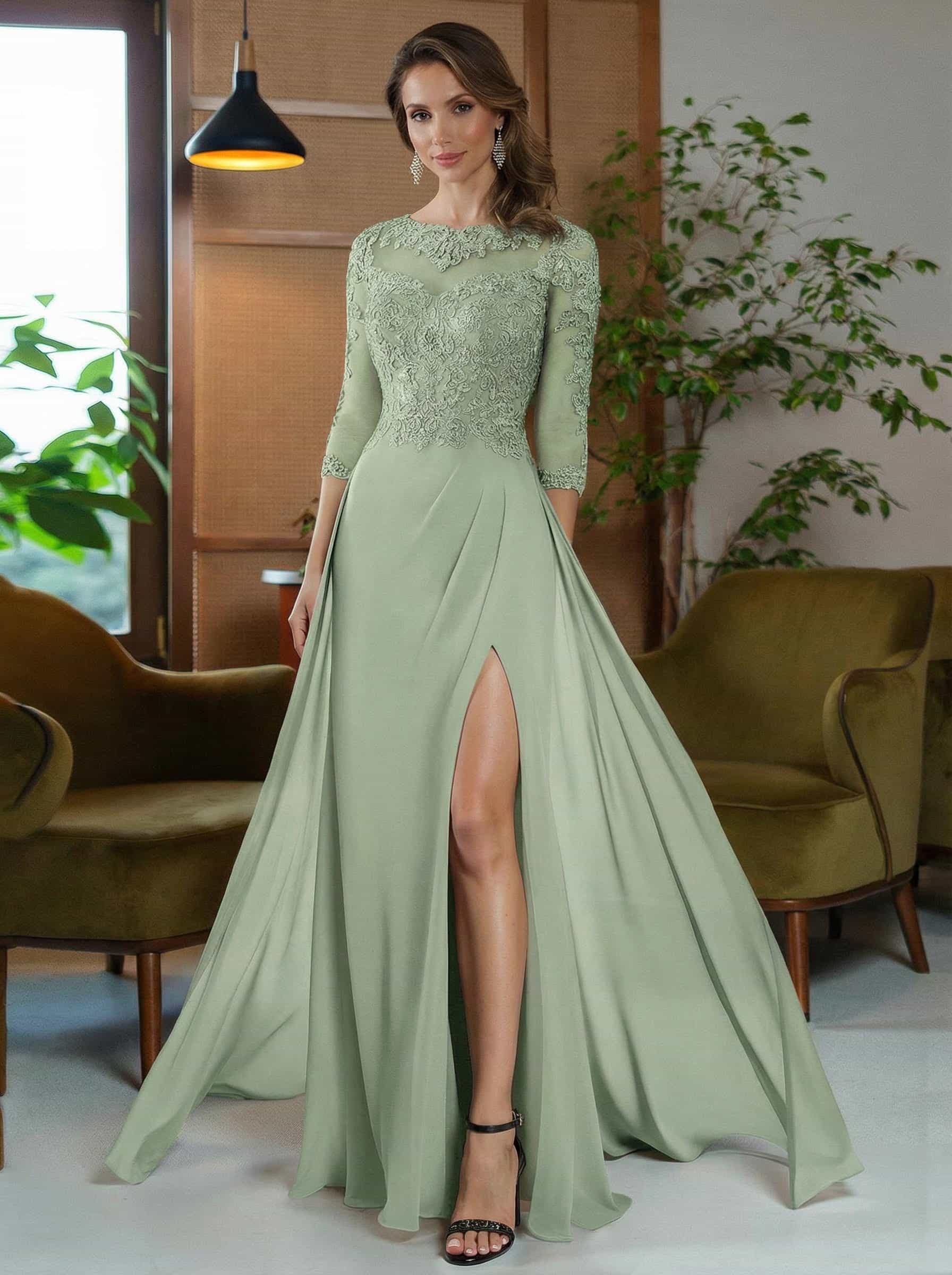 Sheath/Column Scoop Neck Floor-Length Chiffon Mother Of The Bride Dresses