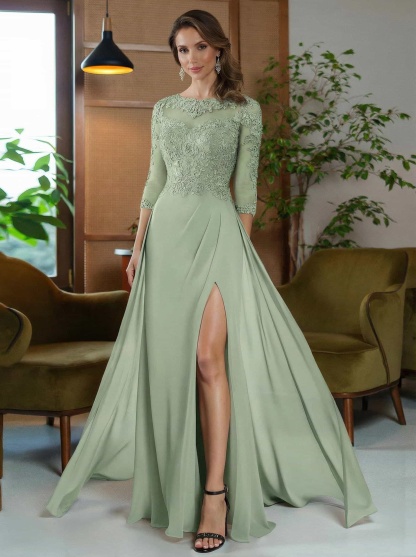 Sheath/Column Scoop Neck Floor-Length Chiffon Mother Of The Bride Dresses