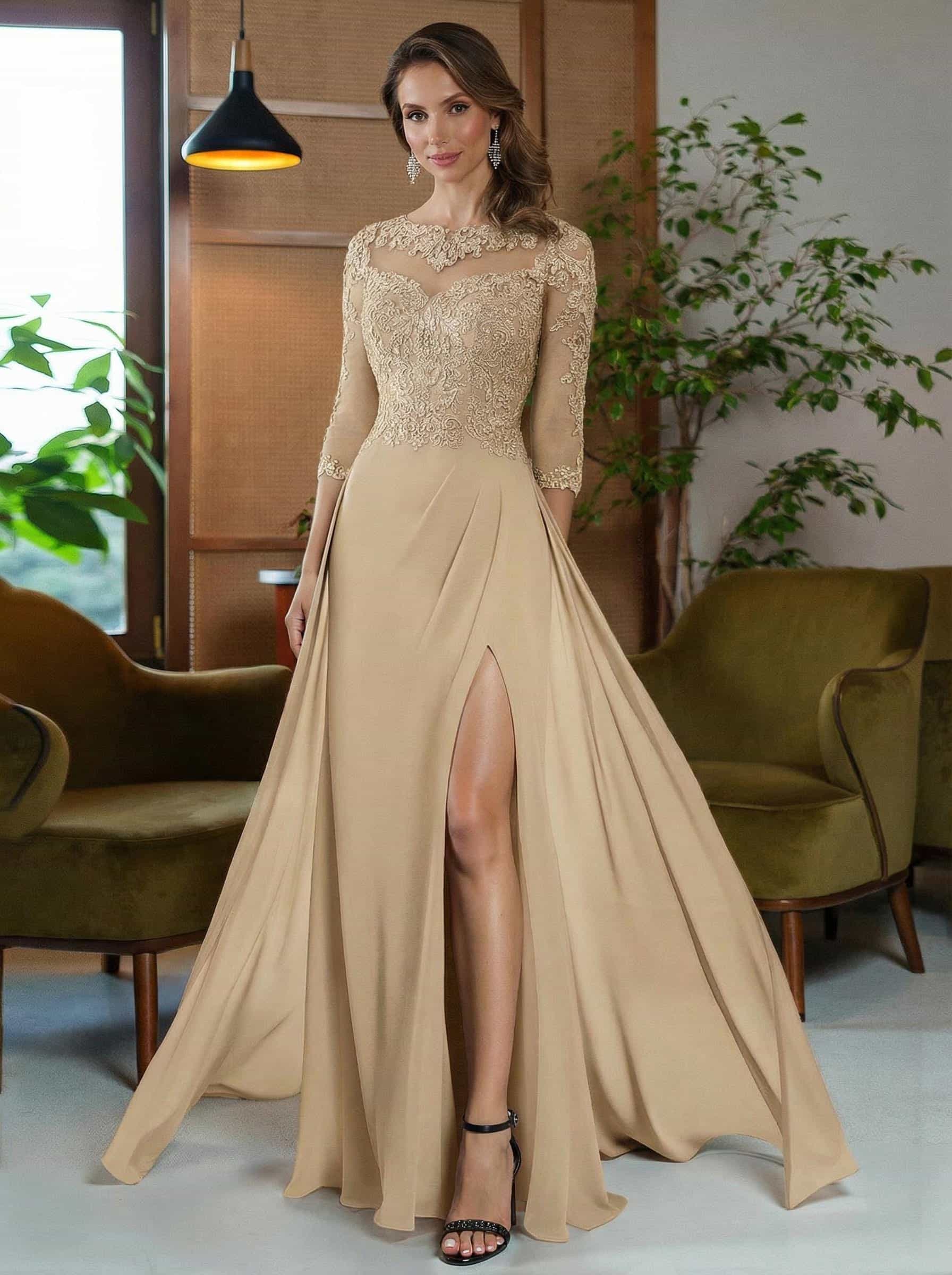 Sheath/Column Scoop Neck Floor-Length Chiffon Mother Of The Bride Dresses