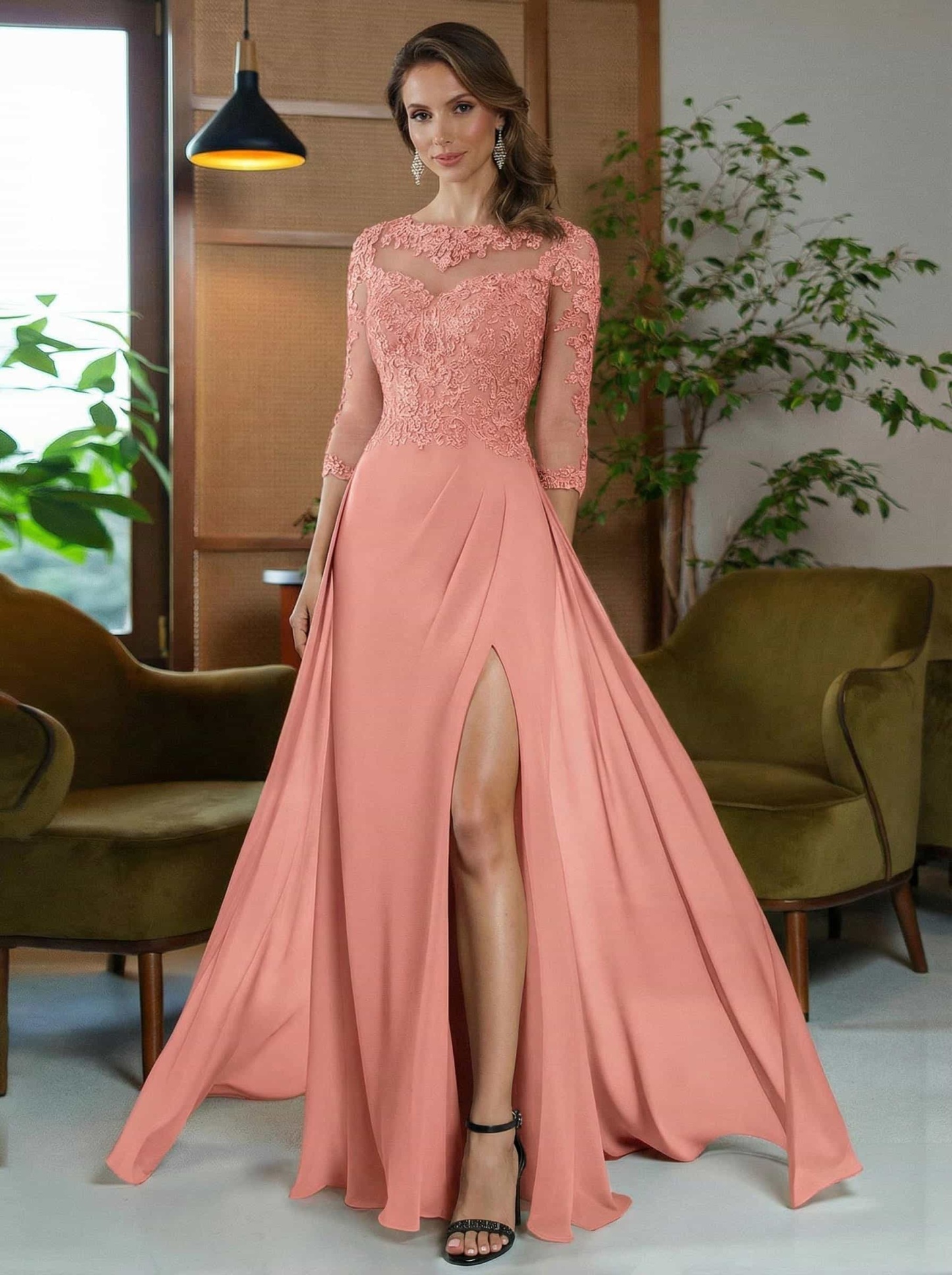 Sheath/Column Scoop Neck Floor-Length Chiffon Mother Of The Bride Dresses