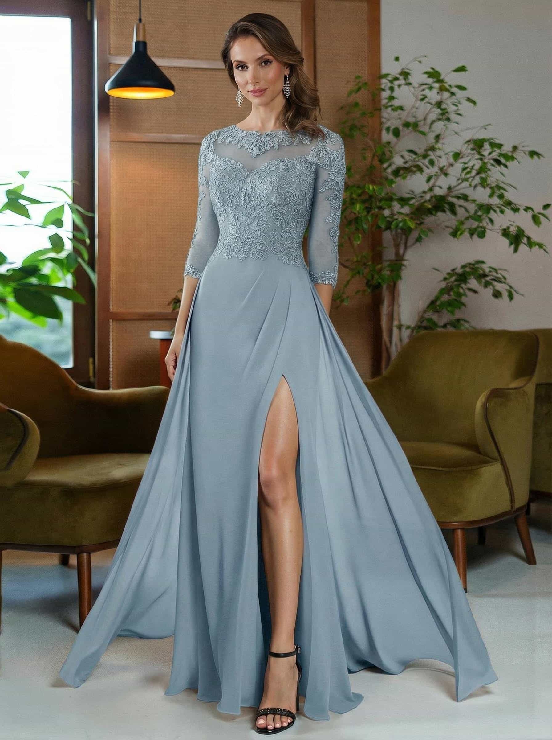 Sheath/Column Scoop Neck Floor-Length Chiffon Mother Of The Bride Dresses