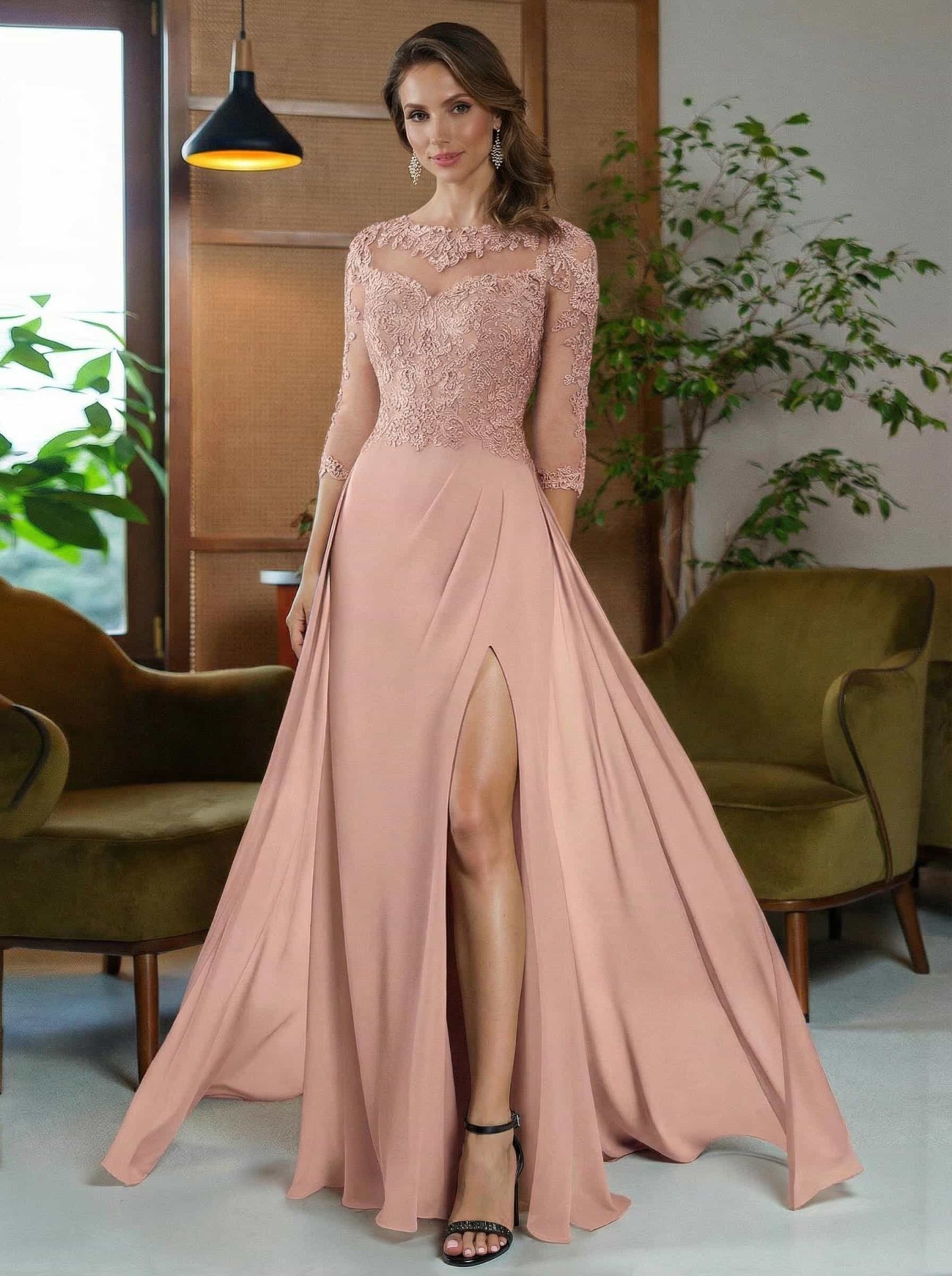 Sheath/Column Scoop Neck Floor-Length Chiffon Mother Of The Bride Dresses