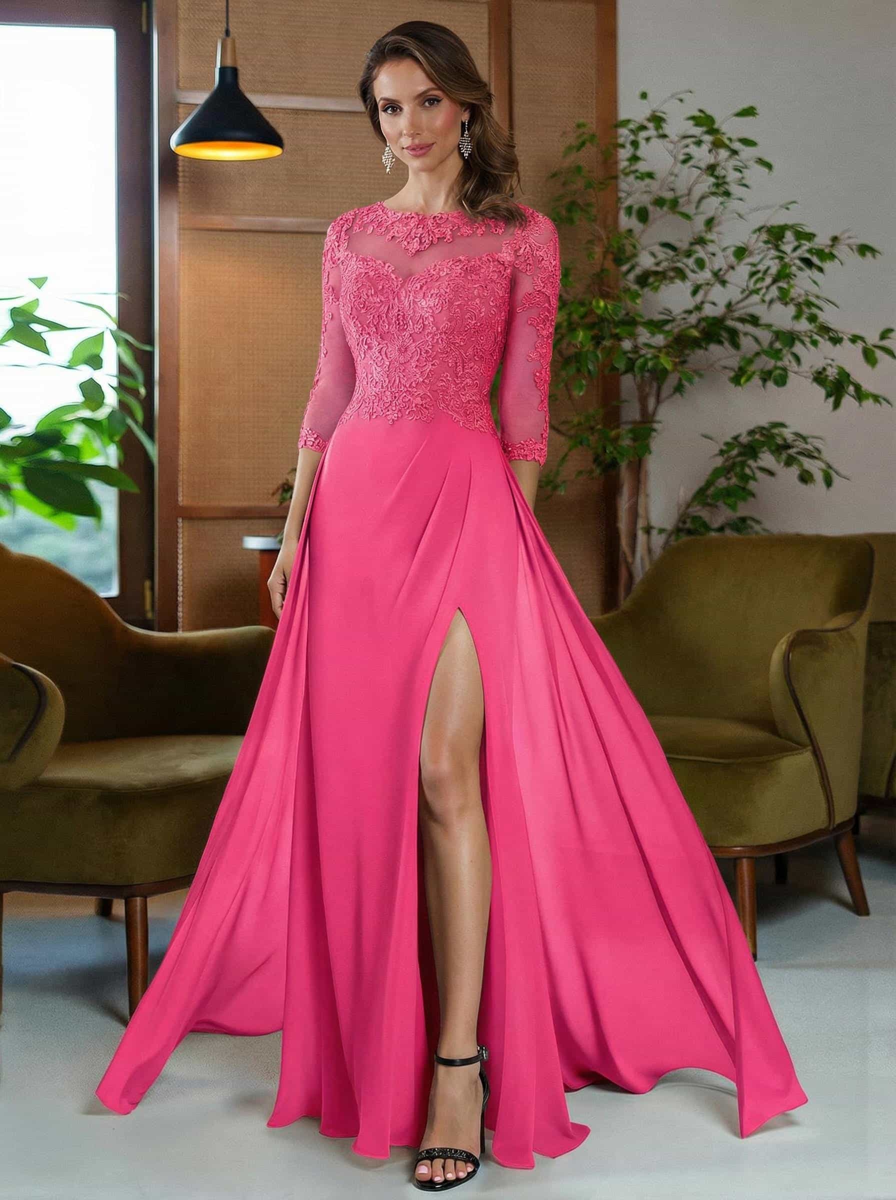 Sheath/Column Scoop Neck Floor-Length Chiffon Mother Of The Bride Dresses