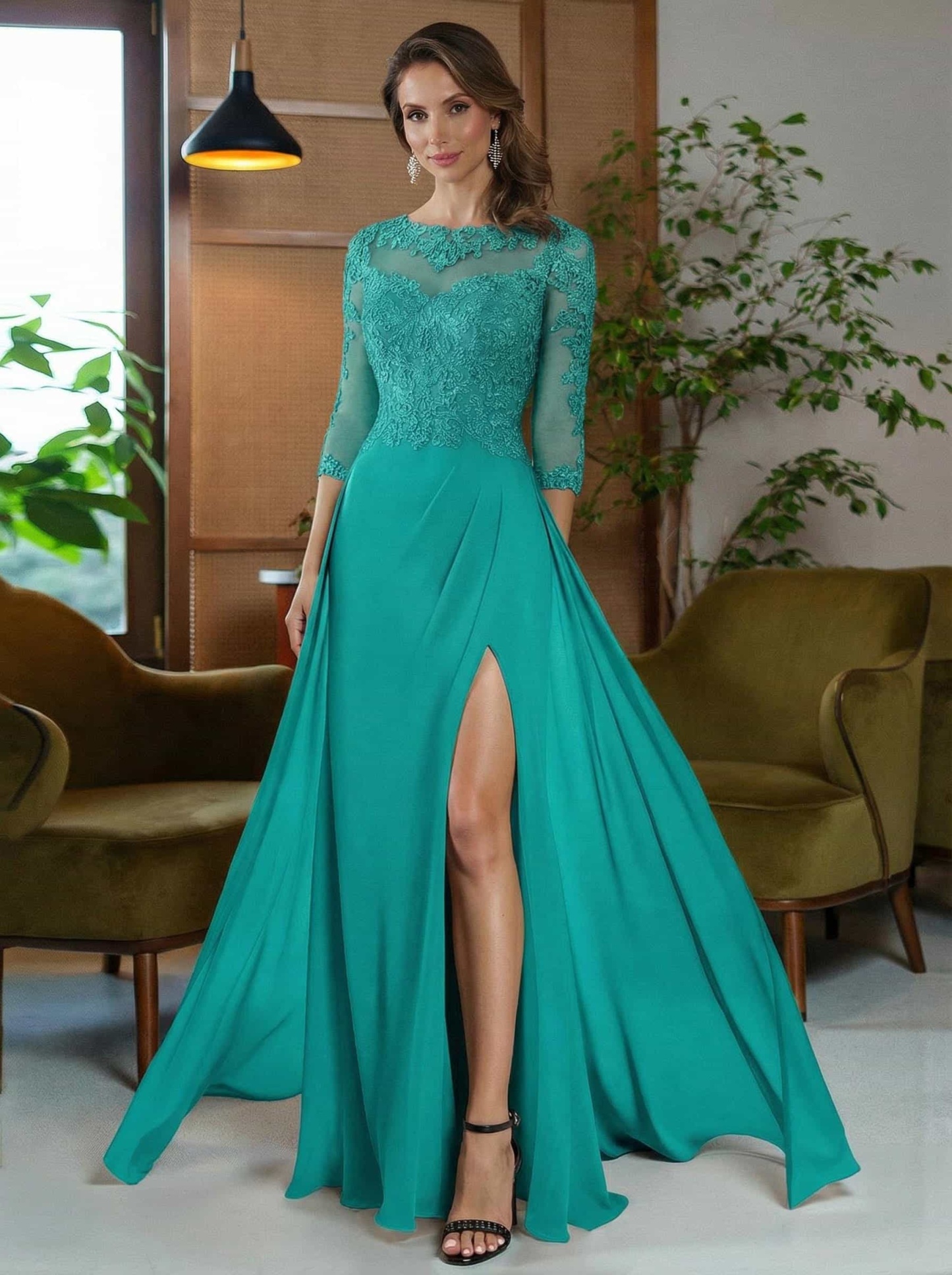 Sheath/Column Scoop Neck Floor-Length Chiffon Mother Of The Bride Dresses