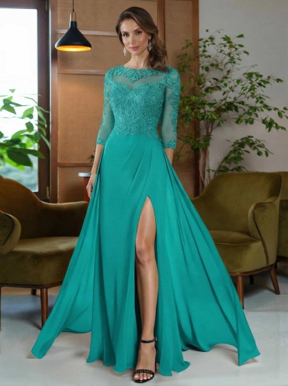 Sheath/Column Scoop Neck Floor-Length Chiffon Mother Of The Bride Dresses