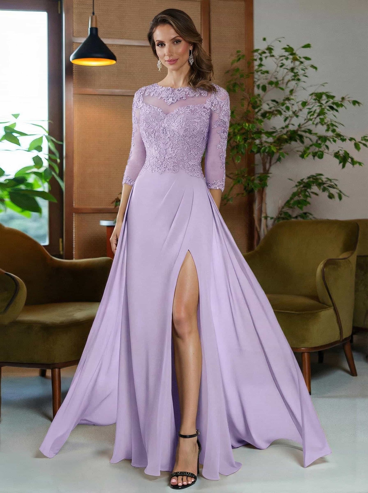 Sheath/Column Scoop Neck Floor-Length Chiffon Mother Of The Bride Dresses