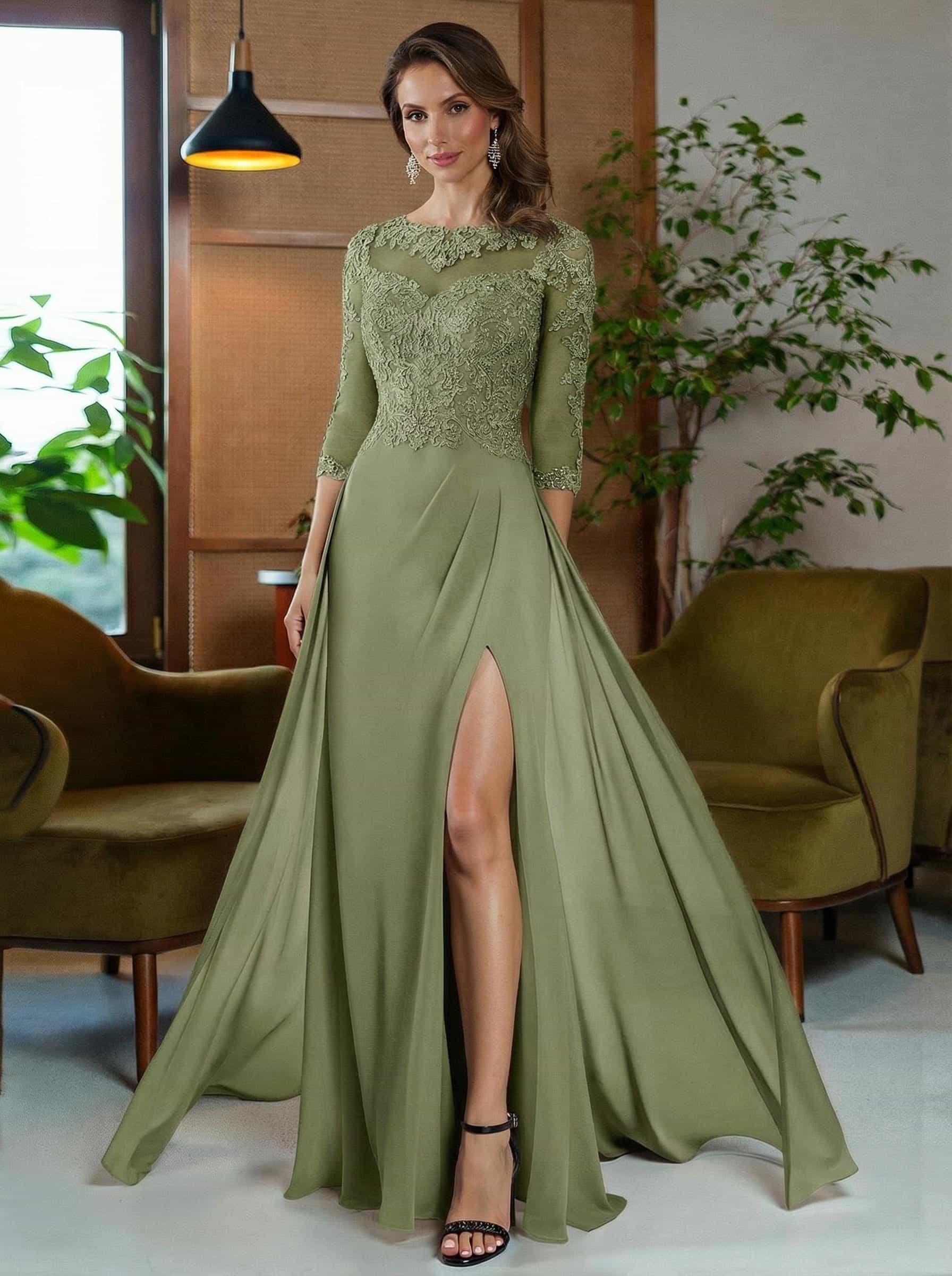 Sheath/Column Scoop Neck Floor-Length Chiffon Mother Of The Bride Dresses