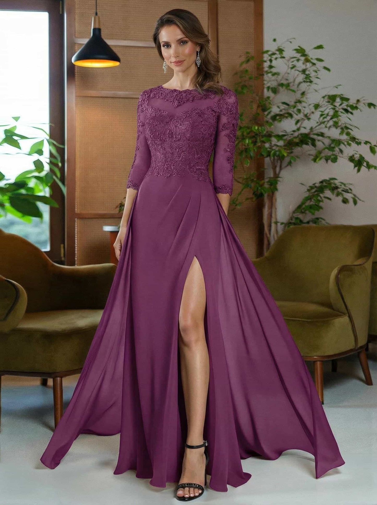 Sheath/Column Scoop Neck Floor-Length Chiffon Mother Of The Bride Dresses
