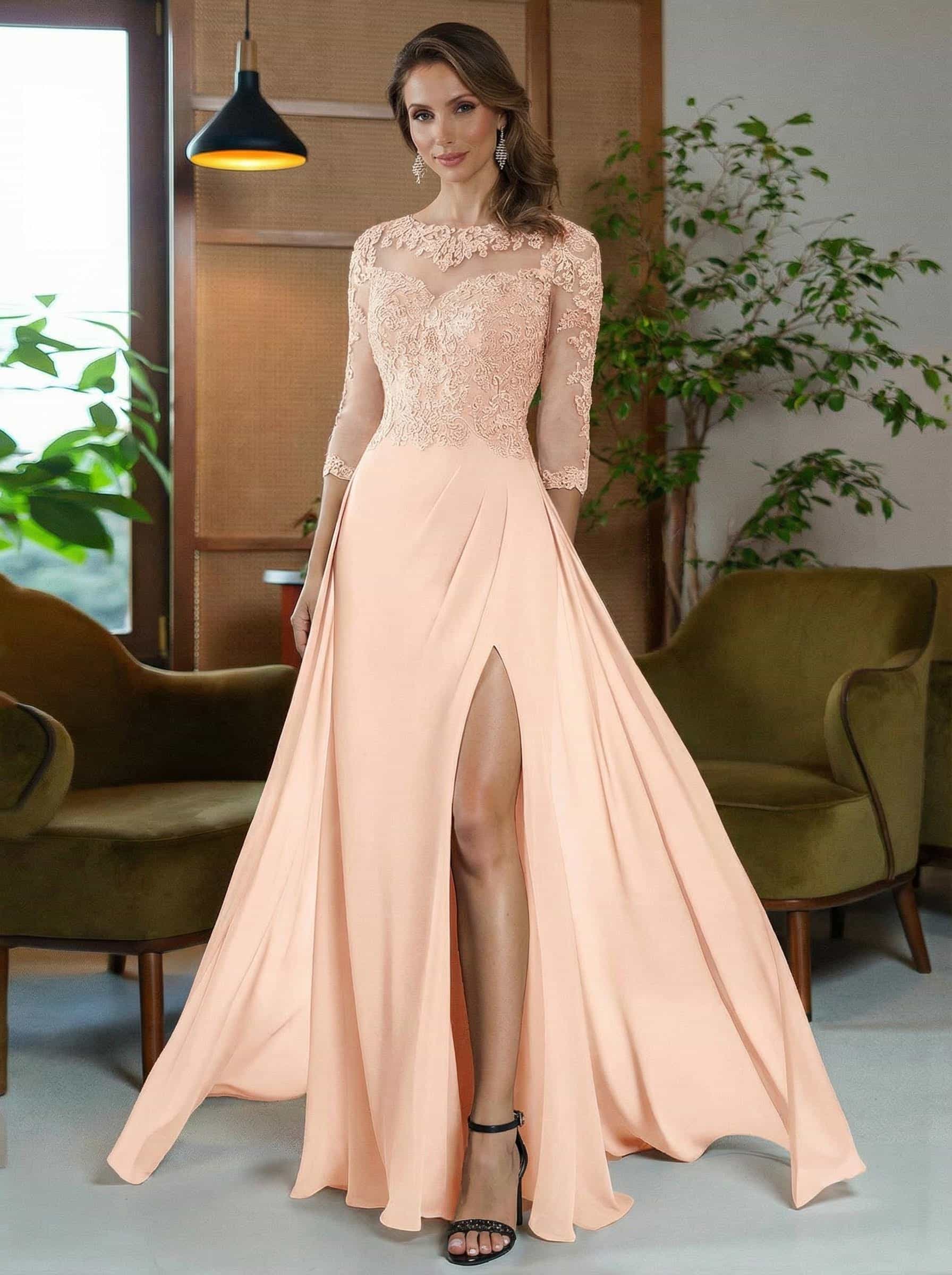 Sheath/Column Scoop Neck Floor-Length Chiffon Mother Of The Bride Dresses