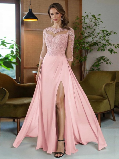 Sheath/Column Scoop Neck Floor-Length Chiffon Mother Of The Bride Dresses