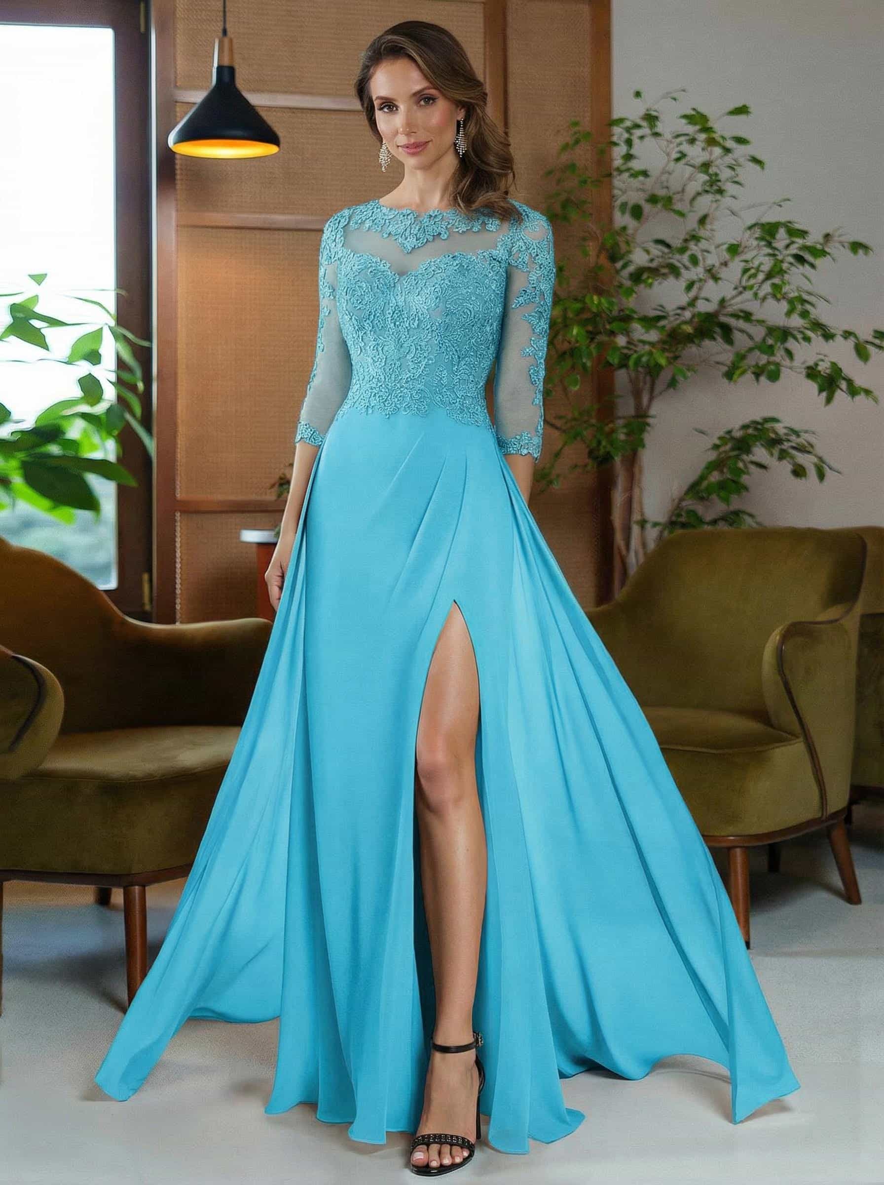 Sheath/Column Scoop Neck Floor-Length Chiffon Mother Of The Bride Dresses