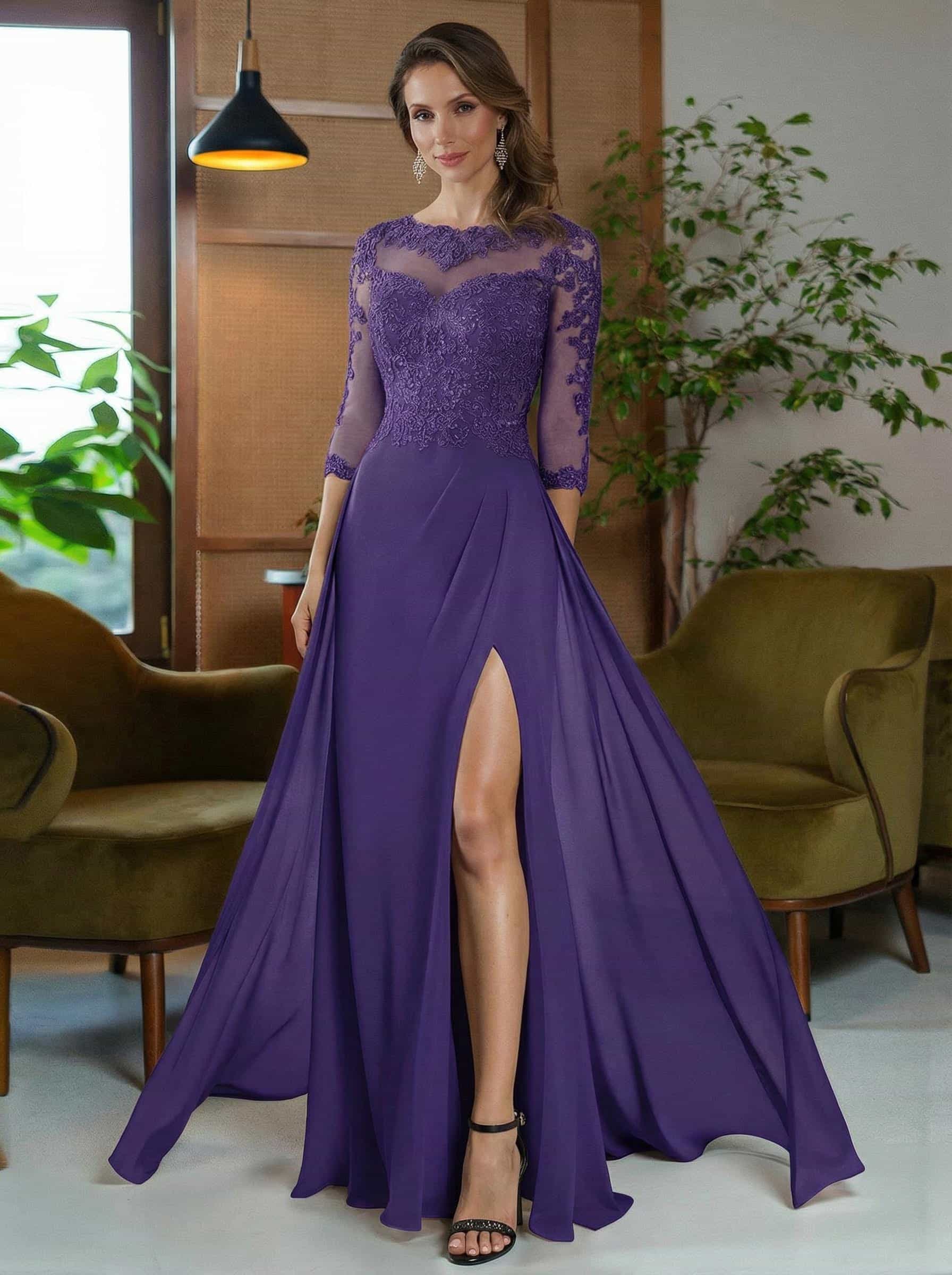 Sheath/Column Scoop Neck Floor-Length Chiffon Mother Of The Bride Dresses
