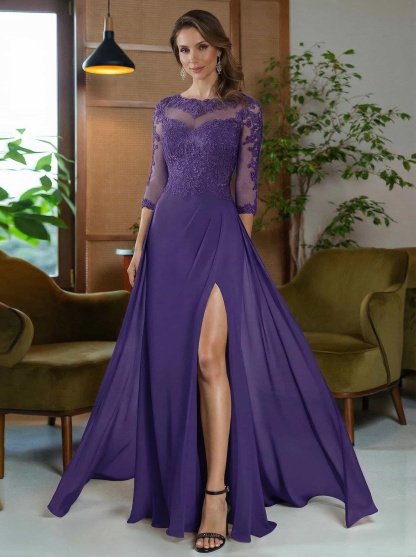 Sheath/Column Scoop Neck Floor-Length Chiffon Mother Of The Bride Dresses