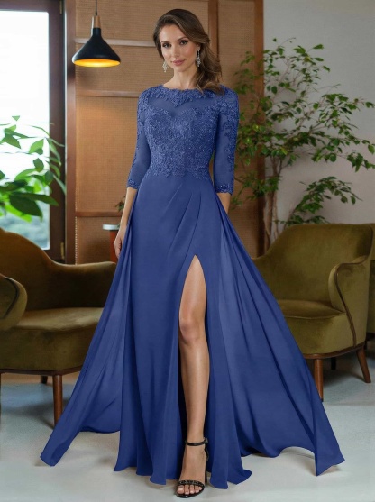 Sheath/Column Scoop Neck Floor-Length Chiffon Mother Of The Bride Dresses