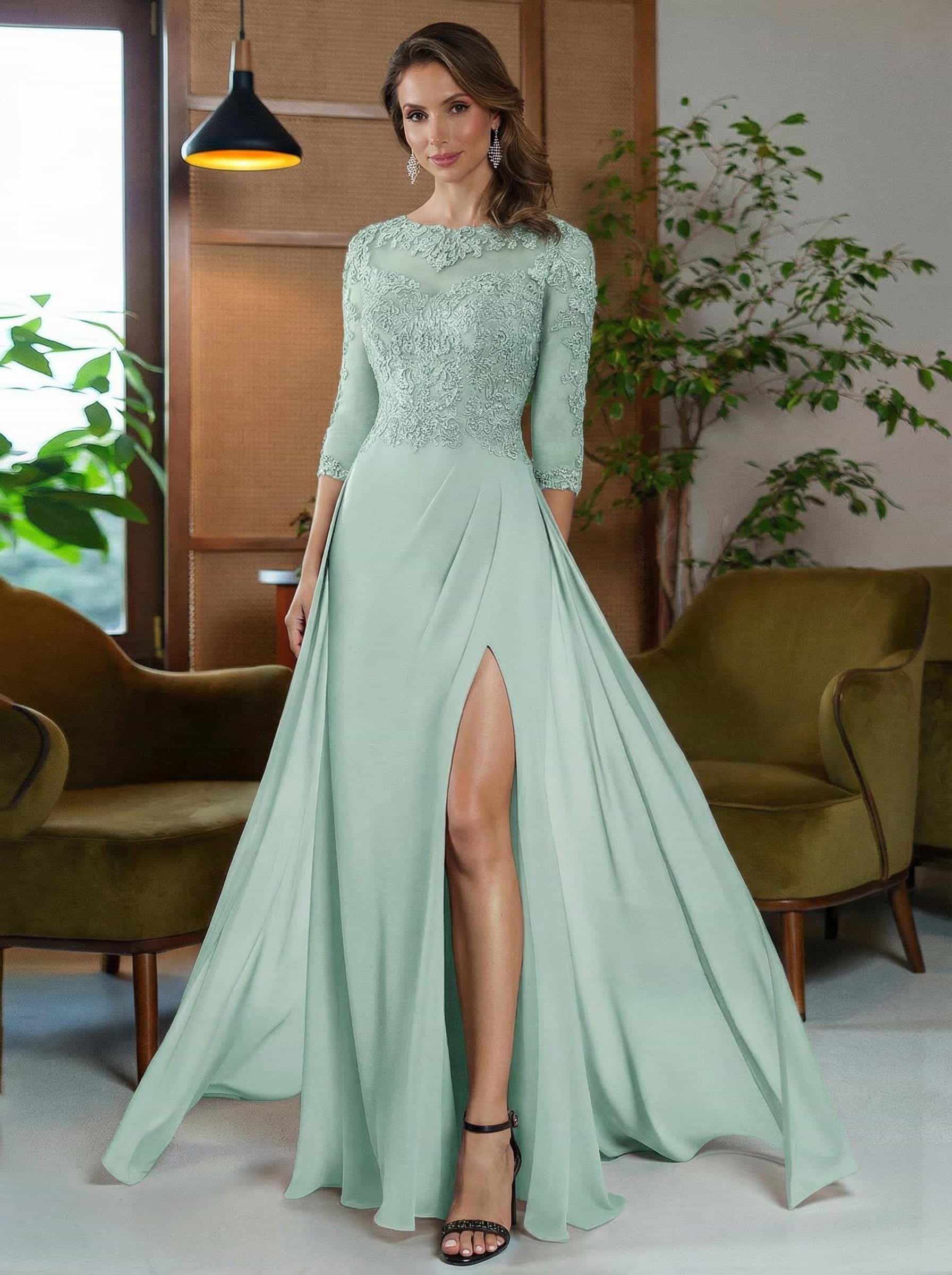 Sheath/Column Scoop Neck Floor-Length Chiffon Mother Of The Bride Dresses