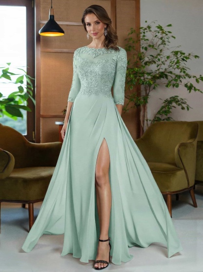 Sheath/Column Scoop Neck Floor-Length Chiffon Mother Of The Bride Dresses