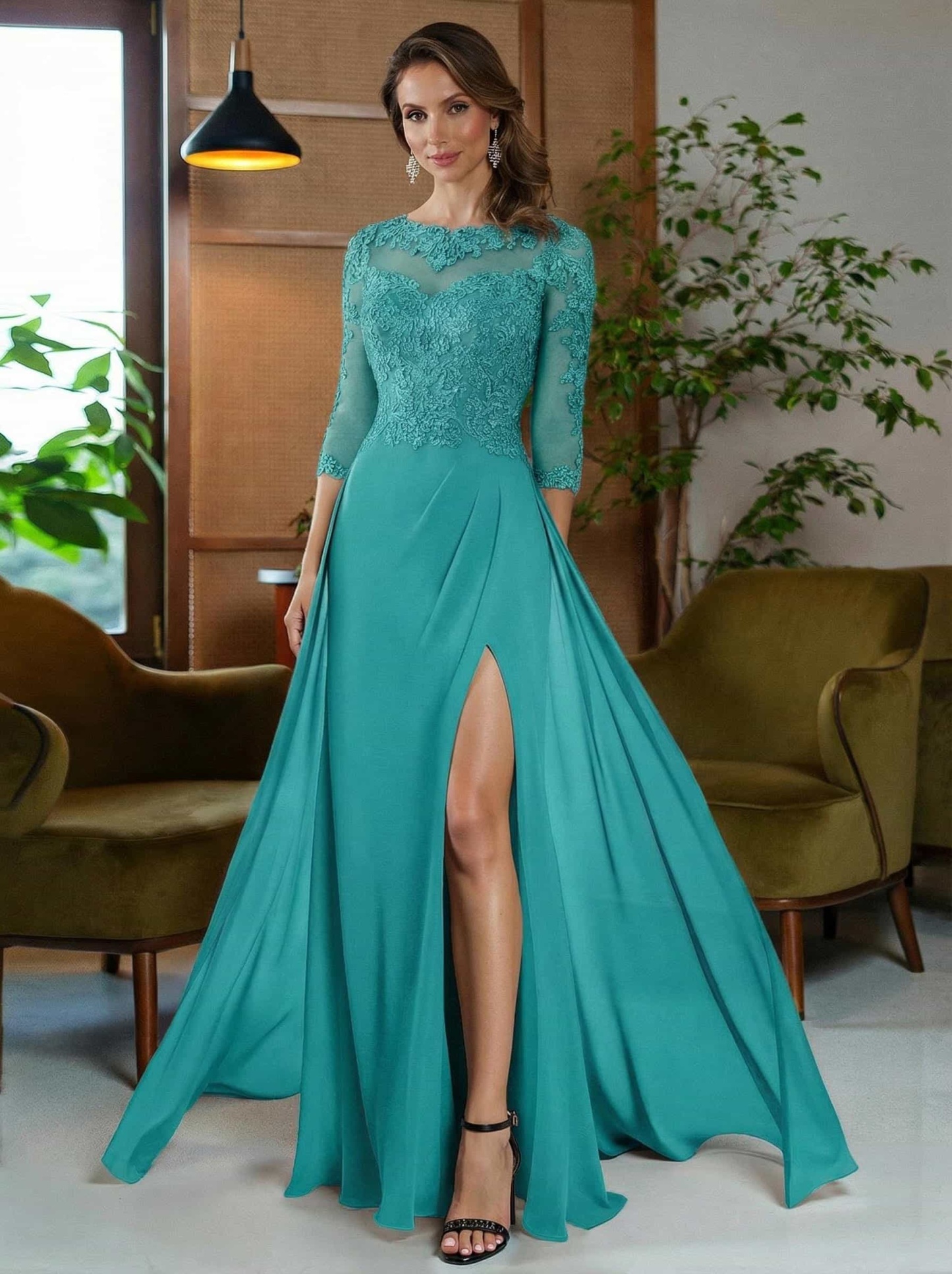 Sheath/Column Scoop Neck Floor-Length Chiffon Mother Of The Bride Dresses