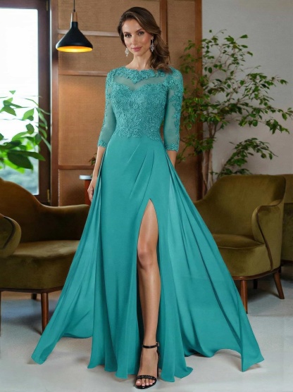 Sheath/Column Scoop Neck Floor-Length Chiffon Mother Of The Bride Dresses