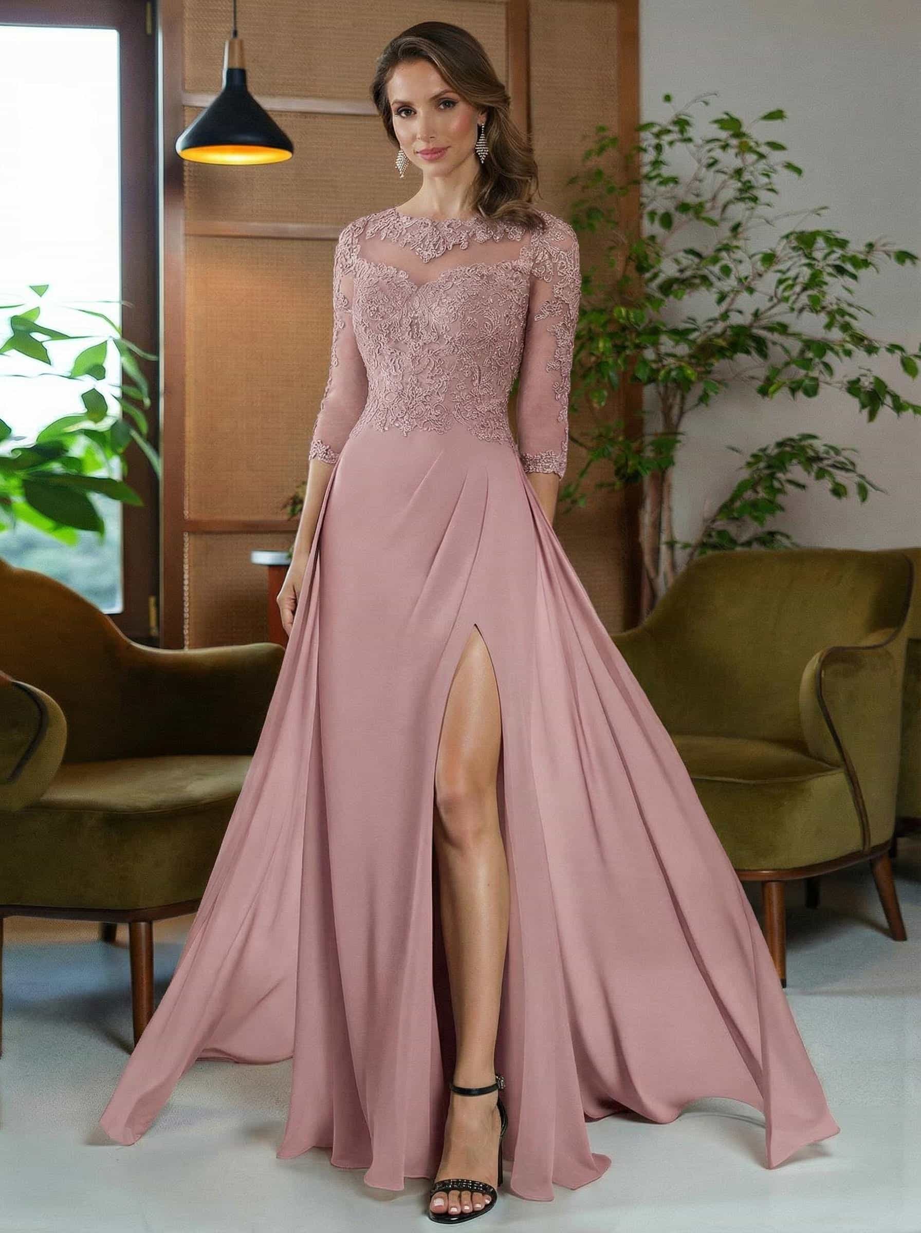 Sheath/Column Scoop Neck Floor-Length Chiffon Mother Of The Bride Dresses