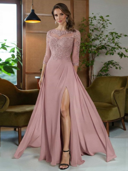 Sheath/Column Scoop Neck Floor-Length Chiffon Mother Of The Bride Dresses