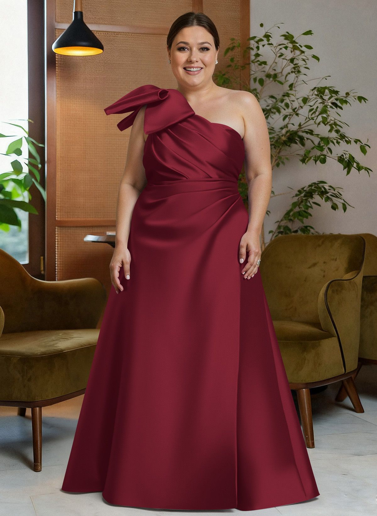 Bow(s) One-Shoulder A-Line Floor-Length Satin Mother Of The Bride Dresses With Pockets, product image 27