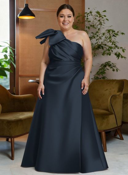 Bow(s) One-Shoulder A-Line Floor-Length Satin Mother Of The Bride Dresses With Pockets, product image 5
