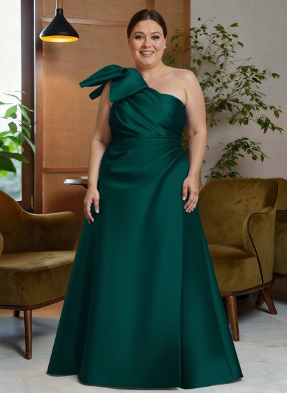 Bow(s) One-Shoulder A-Line Floor-Length Satin Mother Of The Bride Dresses With Pockets, product image 34