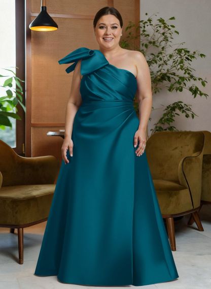 Bow(s) One-Shoulder A-Line Floor-Length Satin Mother Of The Bride Dresses With Pockets, product image 12