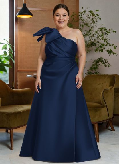 Bow(s) One-Shoulder A-Line Floor-Length Satin Mother Of The Bride Dresses With Pockets, product image 6
