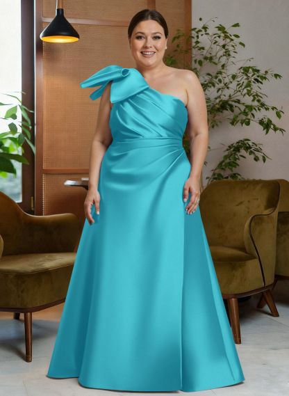 Bow(s) One-Shoulder A-Line Floor-Length Satin Mother Of The Bride Dresses With Pockets, product image 13
