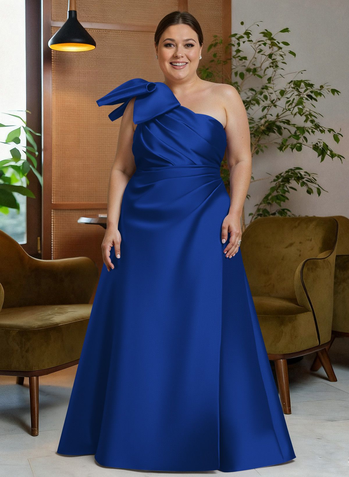 Bow(s) One-Shoulder A-Line Floor-Length Satin Mother Of The Bride Dresses With Pockets, product image 7