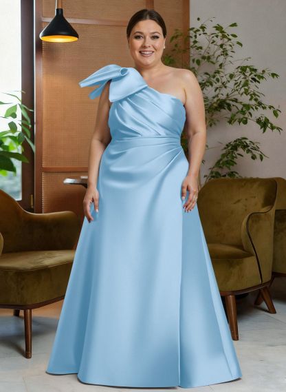 Bow(s) One-Shoulder A-Line Floor-Length Satin Mother Of The Bride Dresses With Pockets, product image 11