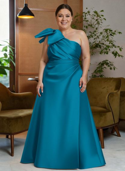 Bow(s) One-Shoulder A-Line Floor-Length Satin Mother Of The Bride Dresses With Pockets, product image 16