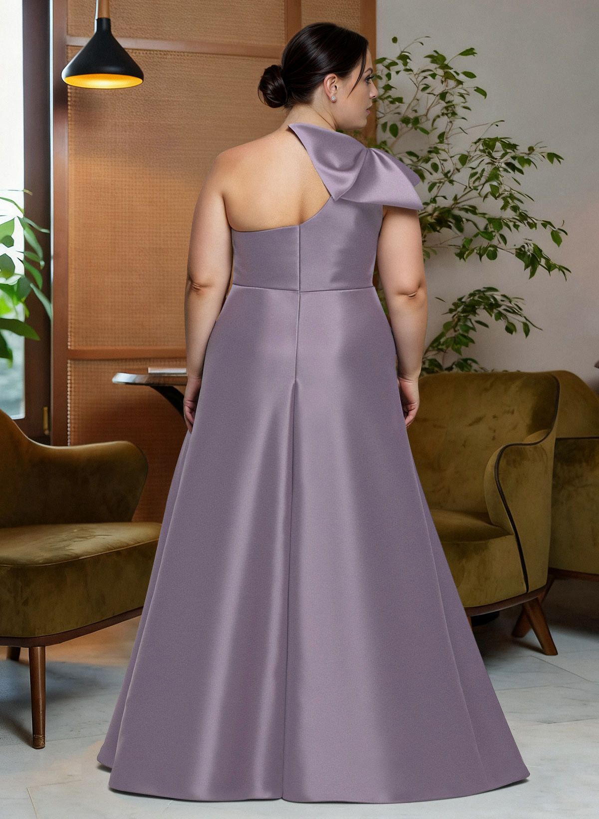 Bow(s) One-Shoulder A-Line Floor-Length Satin Mother Of The Bride Dresses With Pockets, product image 2
