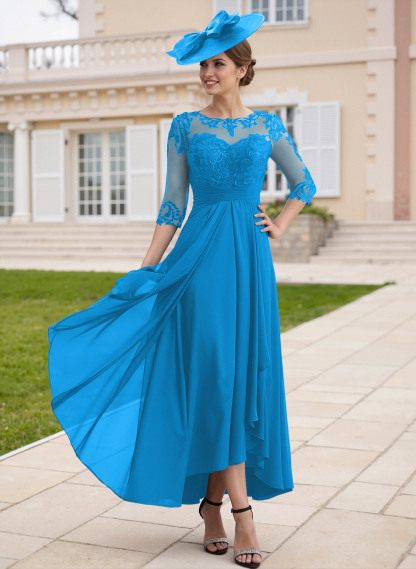 Elegant Illusion Neck A-Line Ankle-Length Lace/Chiffon Mother Of The Bride Dresses