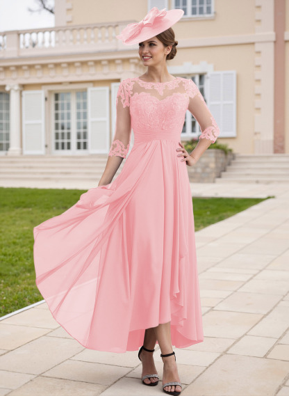 Elegant Illusion Neck A-Line Ankle-Length Lace/Chiffon Mother Of The Bride Dresses