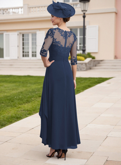 Elegant Illusion Neck A-Line Ankle-Length Lace/Chiffon Mother Of The Bride Dresses