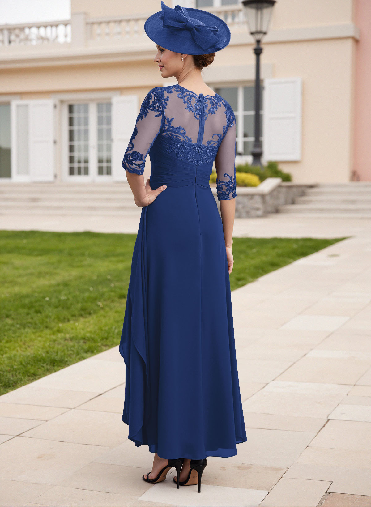 Elegant Illusion Neck A-Line Ankle-Length Lace/Chiffon Mother Of The Bride Dresses