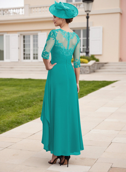 Elegant Illusion Neck A-Line Ankle-Length Lace/Chiffon Mother Of The Bride Dresses